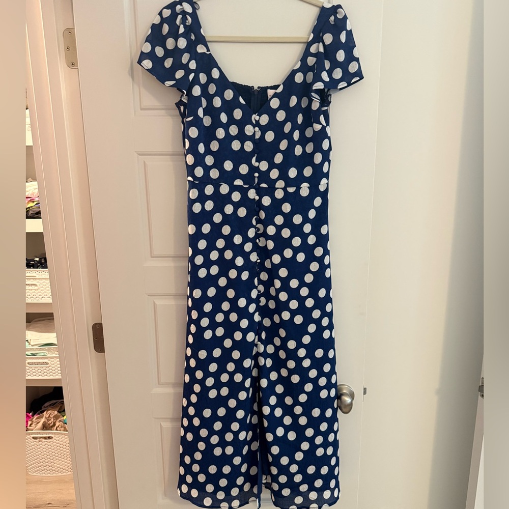 Charles Henry Navy and White Polka Dot Dress